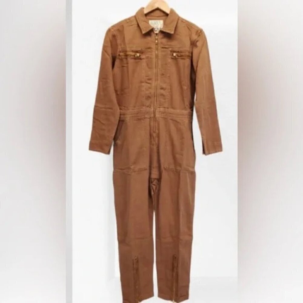Free‎ People  x Sandrine Zip Denim Jumpsuit Boiler Suit Burnt Orange NWT